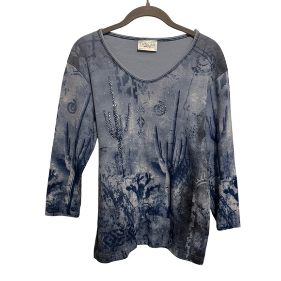 Cactus Bay Apparel Tops - Cactus Bay Apparel Top Women's Medium Blue Southwest Desert Rhinestone USA